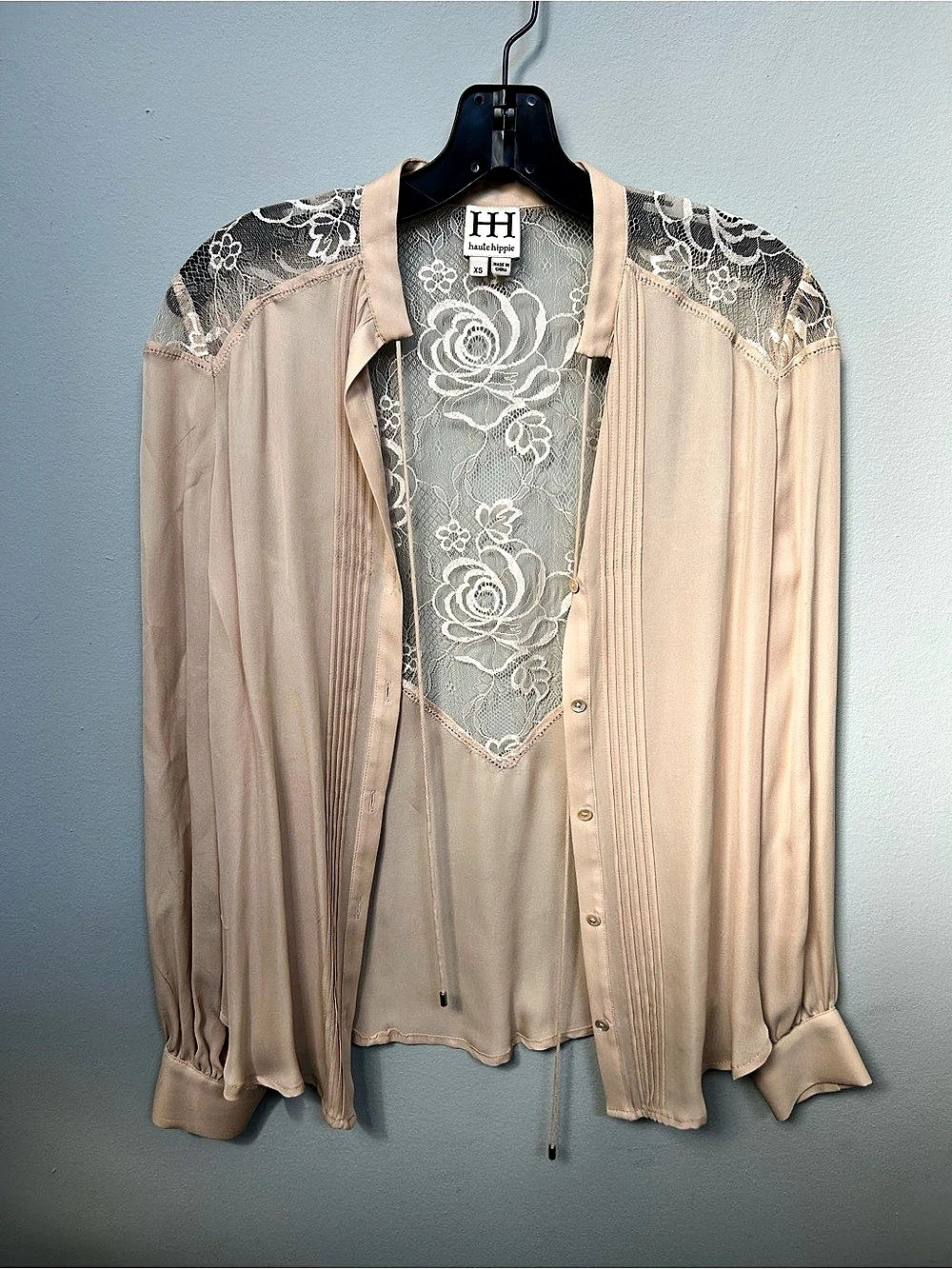 H by Halston Lace Yoke Blouse in Beige Like New